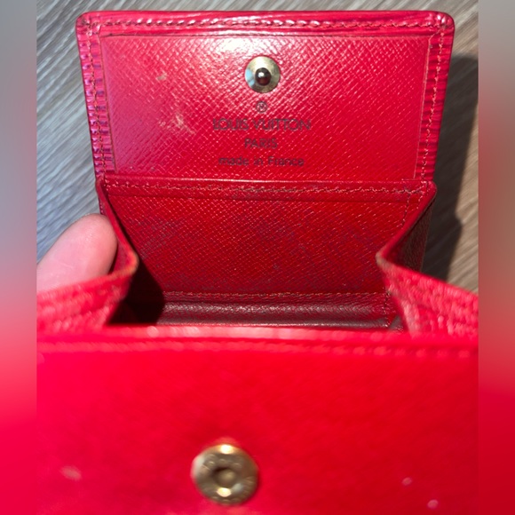 Authentic -Used- Louis Vuitton Red Leather Coin Box Wallet - Picture 5 of 6